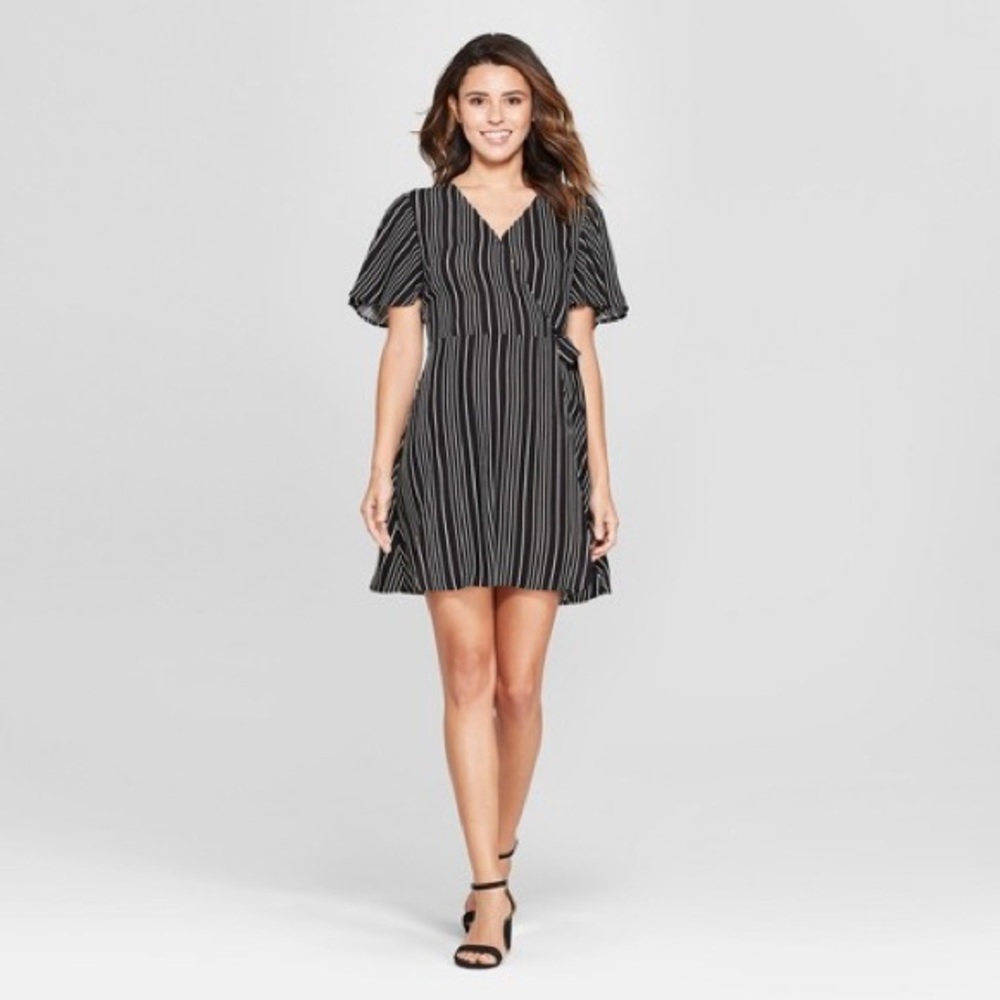 Black & White Striped Wrap Dress